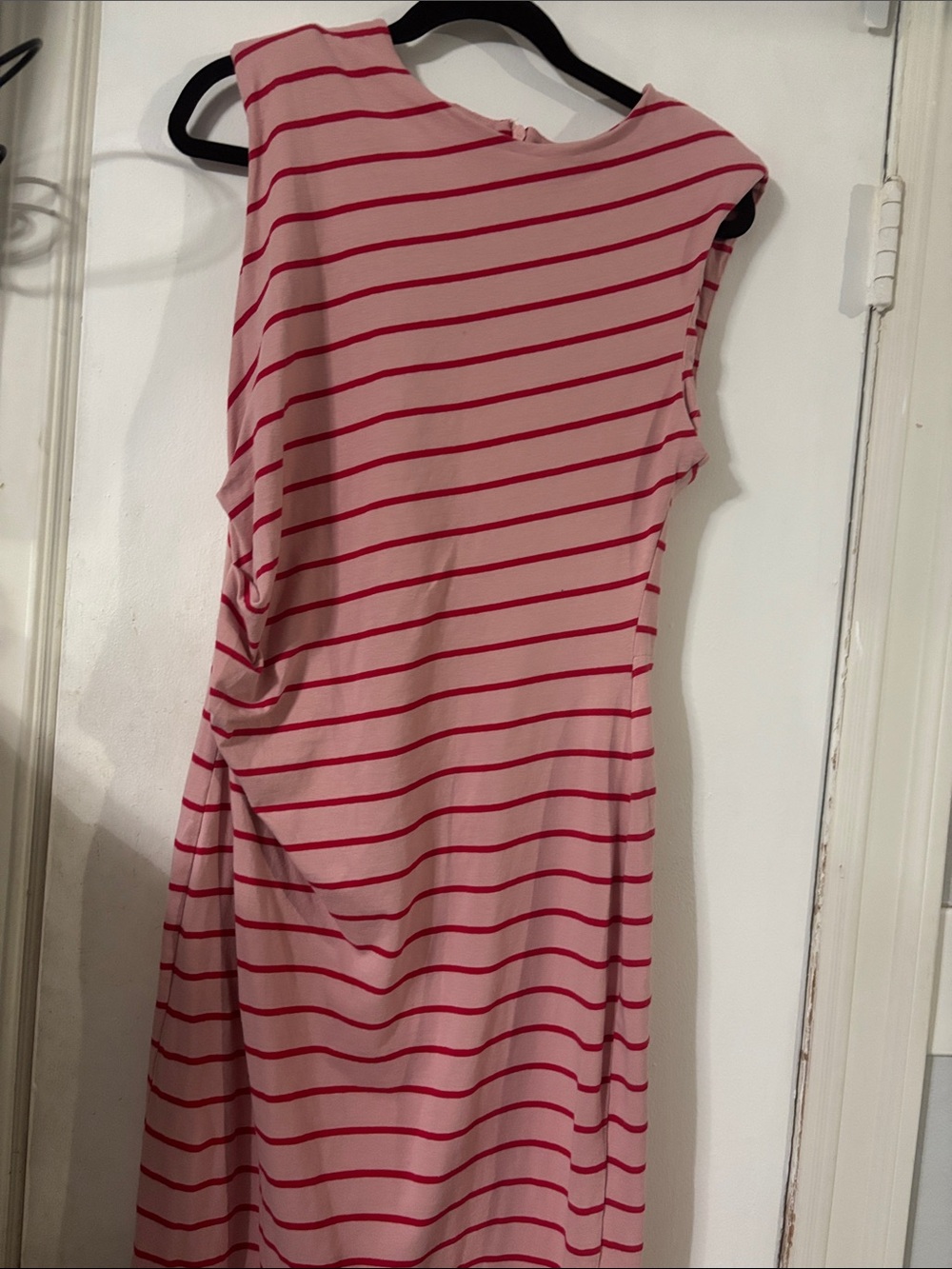 Sleeveless Pink Dress with Red Stripes – Casual Women's Dress
